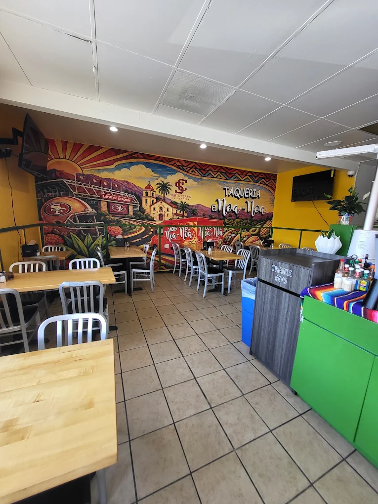 Dining room at Taqueria El Noa Noa with the Santa Clara and 49ers mural