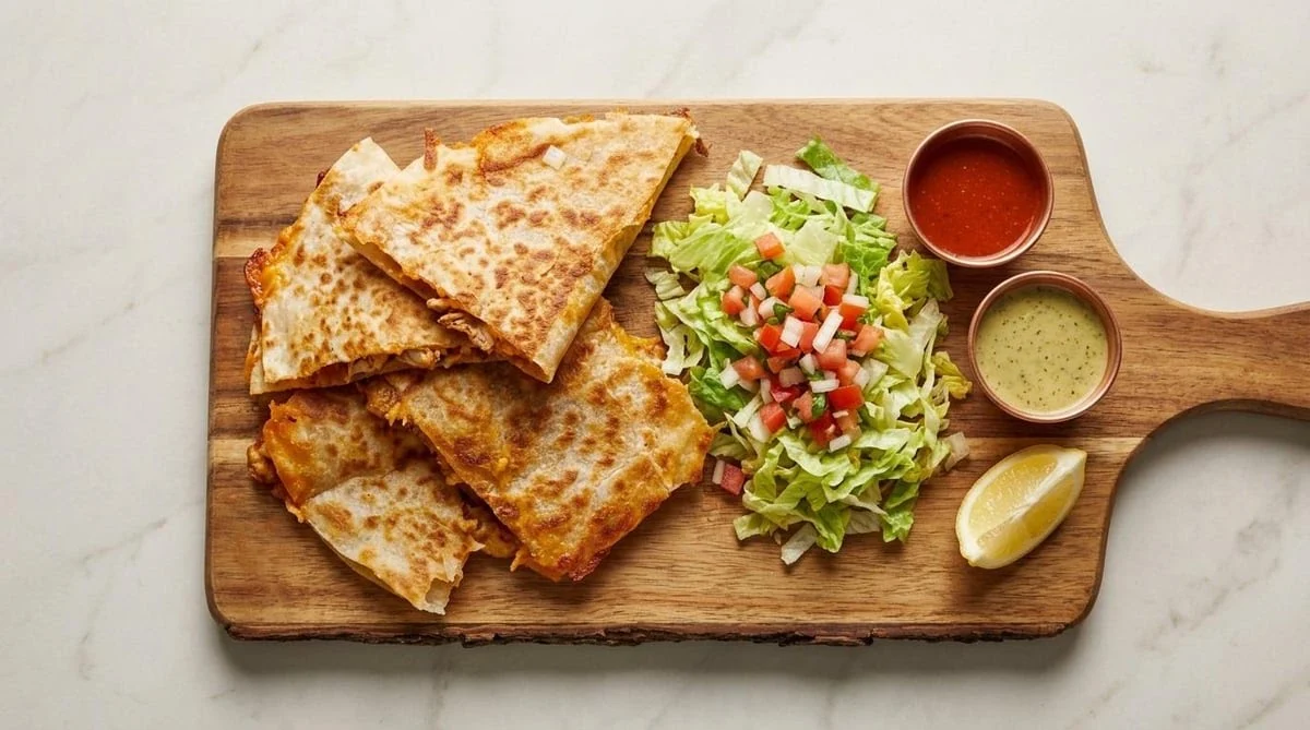 Quesadilla wedges with pico de gallo and salsas